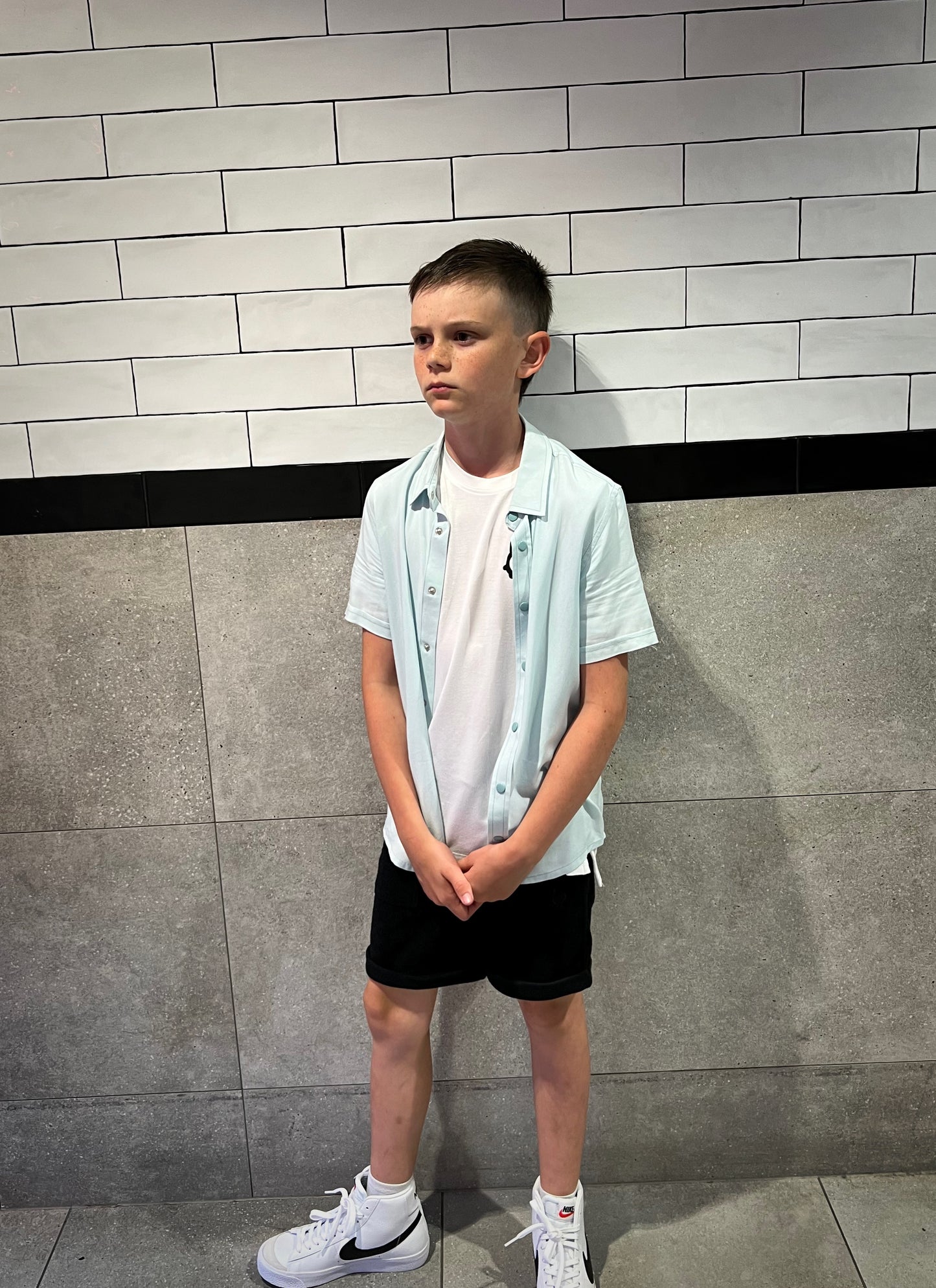 Press Stud Collared Shirt in Aqua